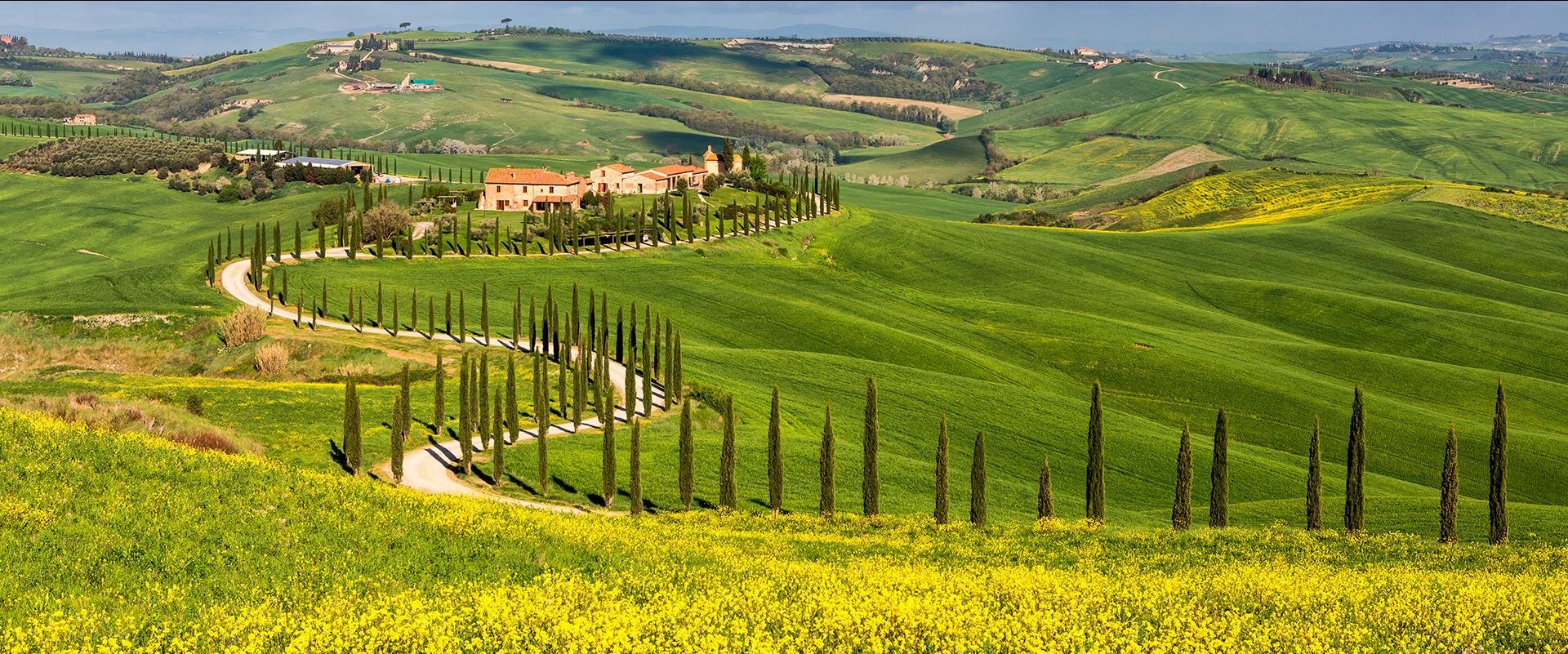 Picturesque farmland near Asciano village, Tuscany, Italy